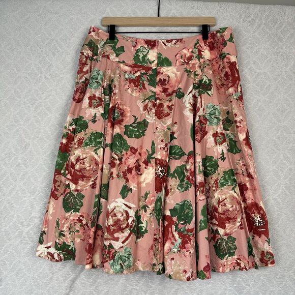 Talbots Pleated Skirt 16 Floral Rose Pink High Waist Cottagecore Boho Twee Retro - Picture 5 of 12